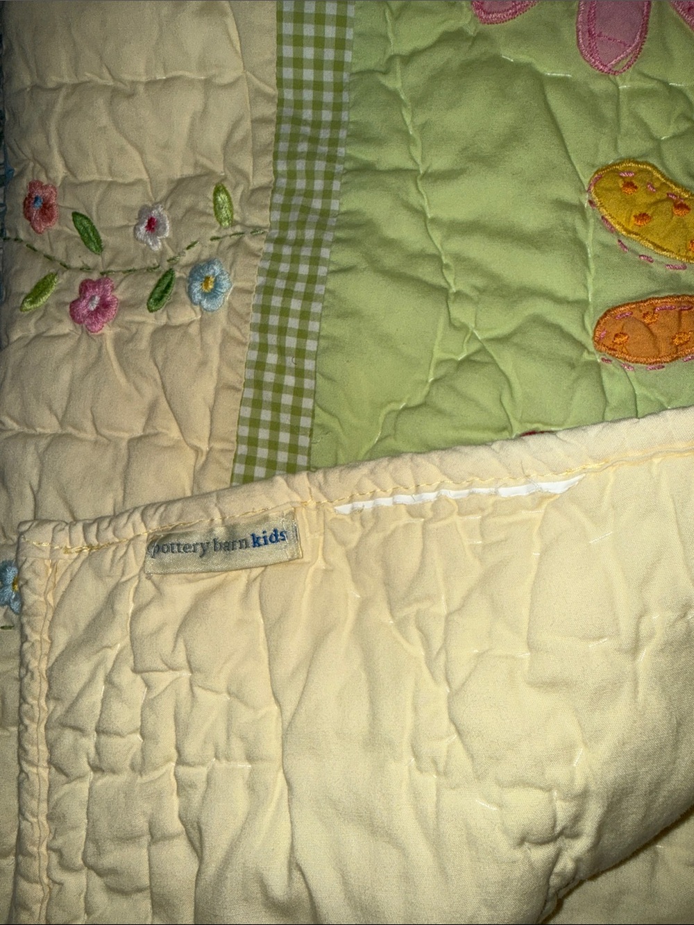 PKKids Crib Quilted Floral Patchwork Quilt in Pastel Green, Pink & Blue - Picture 6 of 6